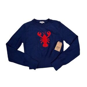 Navy Crewneck Sweater with Red Lobster Motif